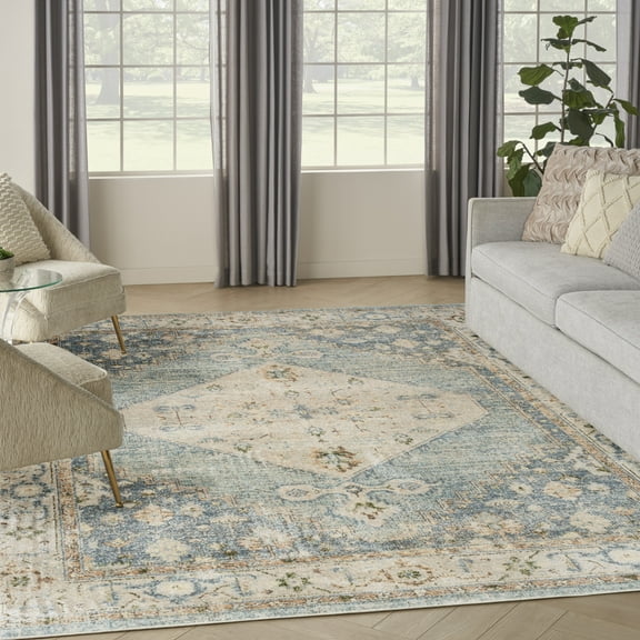 Nourison Astra Machine Washable Persian Silver Blue 9' x 12' Area Rug (9x12)