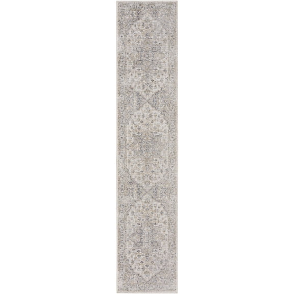 Nourison Astra Machine Washable 2'2" x 12' Silver Grey Vintage Indoor Flatweave Rug