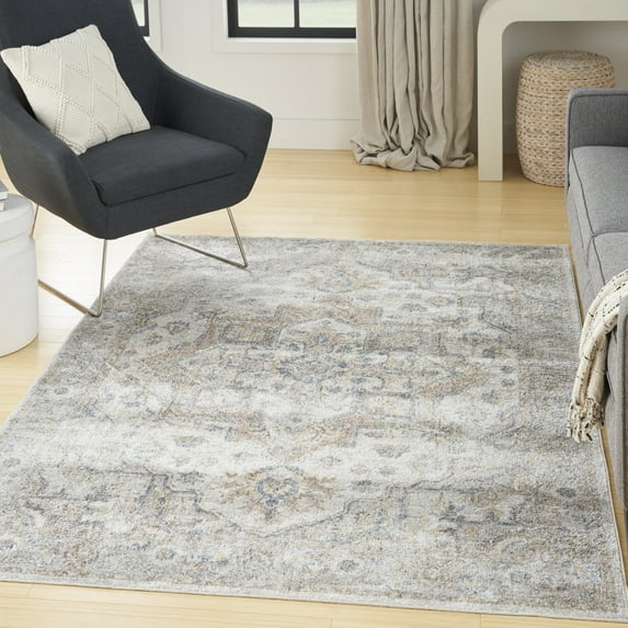 Nourison Astra Machine Washable Persian Silver Grey 6'7" x 9' Area Rug (7x9)