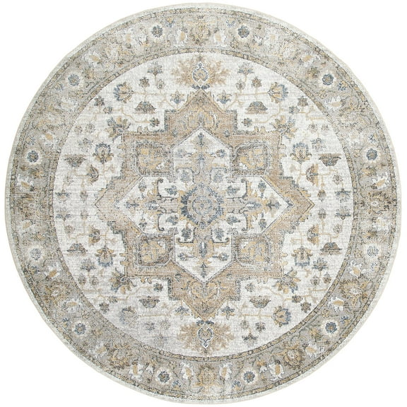 Nourison Astra Machine Washable Vintage Silver Grey 5'3" x Round Area Rug (5 Round)