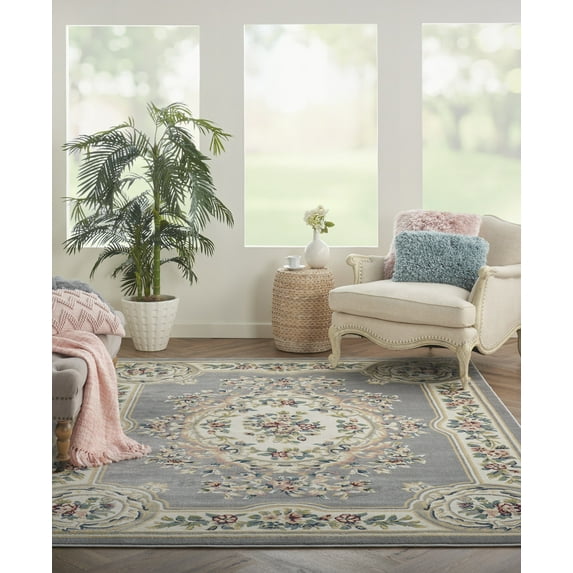 Nourison Aubusson Farmhouse & Country Grey 8'10" x 11'10" Area Rug, (9x12)