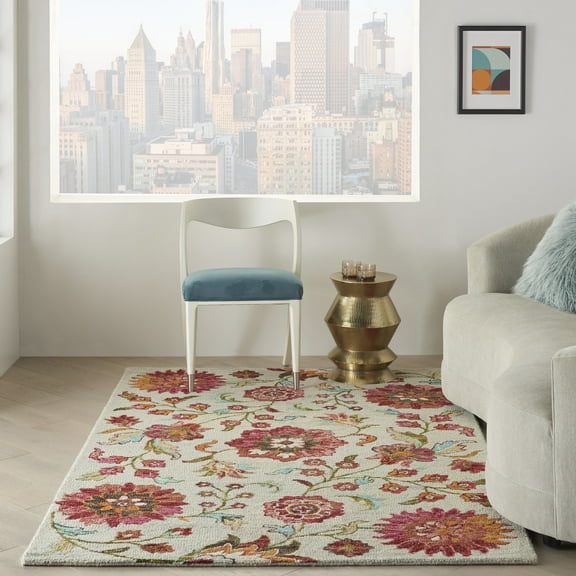 Nourison Bahari Modern Floral Grey/Multi 5' x 7' Area Rug, (5' x 7')