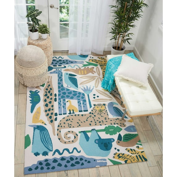 Nourison Bailey Illustration Blue 5' x 7'6" Area Rug, (5x8)