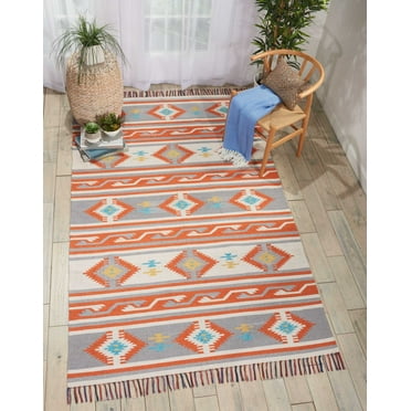Nourison Baja Southwestern Trimmed Ivory/Grey 5' x 7' Area Rug, (5' x 7')