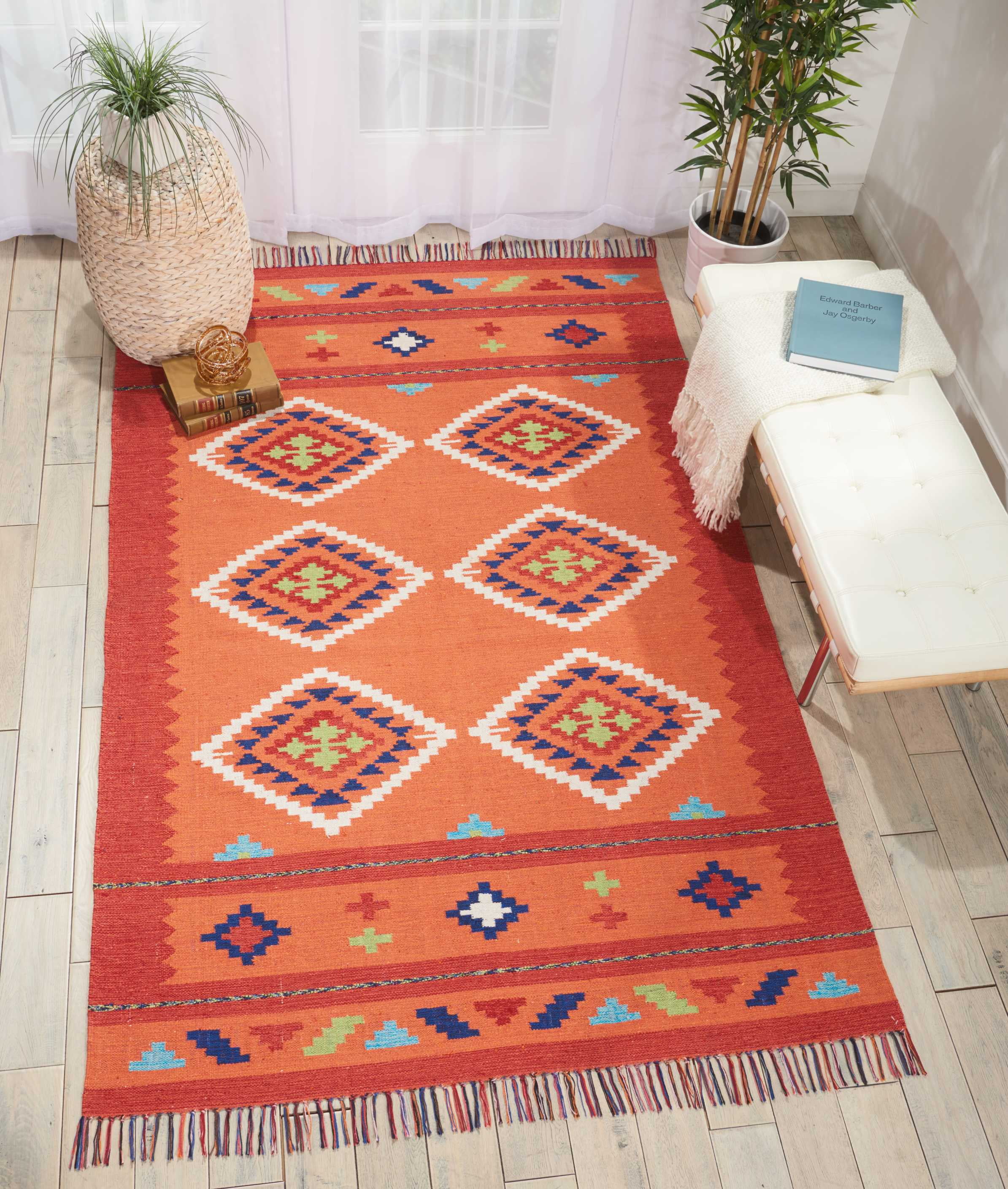Baja Southwestern Orange and Red 5' x 7' Reversible Cotton Area Rug