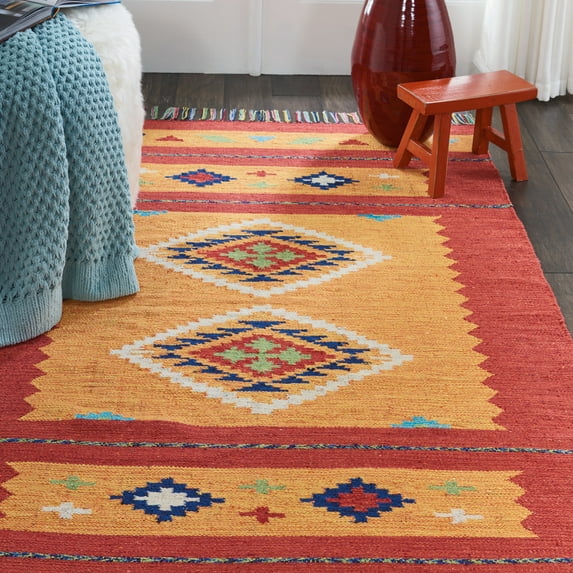 Nourison Baja Southwestern Trimmed Yellow/Red 3'6" x 5'6" Area Rug, (4' x 6')