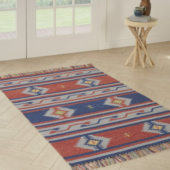 Nourison Baja Tribal Blue/Red 3'6" x 5'6" Area Rug, (4x6)