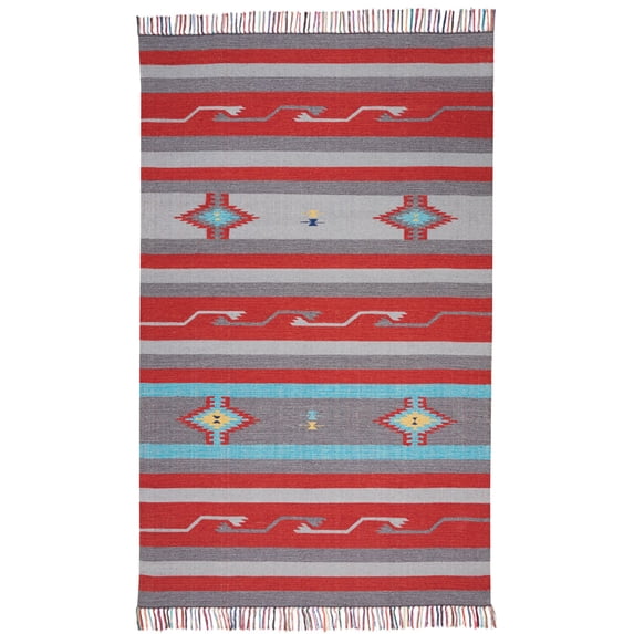 Nourison Baja Grey/Red Area Rug BAJ01 3'6"X5'6"