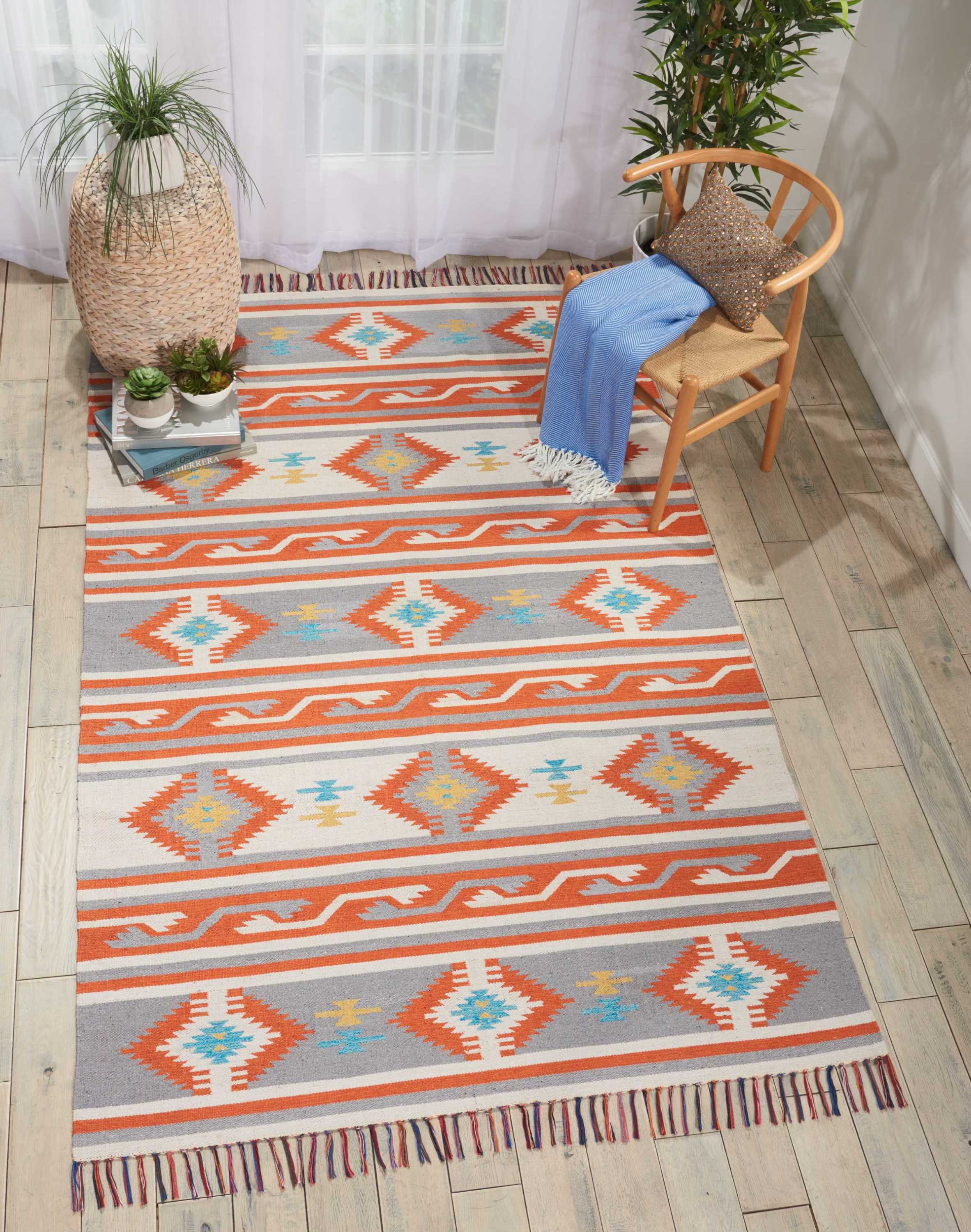 Ivory & Grey Cotton Flat-Woven Reversible Area Rug, 6' x 9'