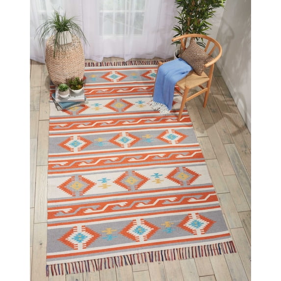 Nourison Baja Tribal Ivory/Grey 6'6" x 9'6" Area Rug, (7x10)