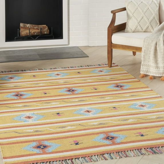 Nourison Baja Tribal Yellow 5' x 7' Area Rug, (5x7)
