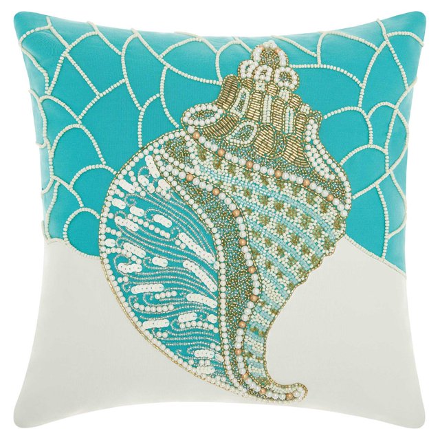 Nourison Beaded Conch Shell Turquoise Outdoor Throw Pillow