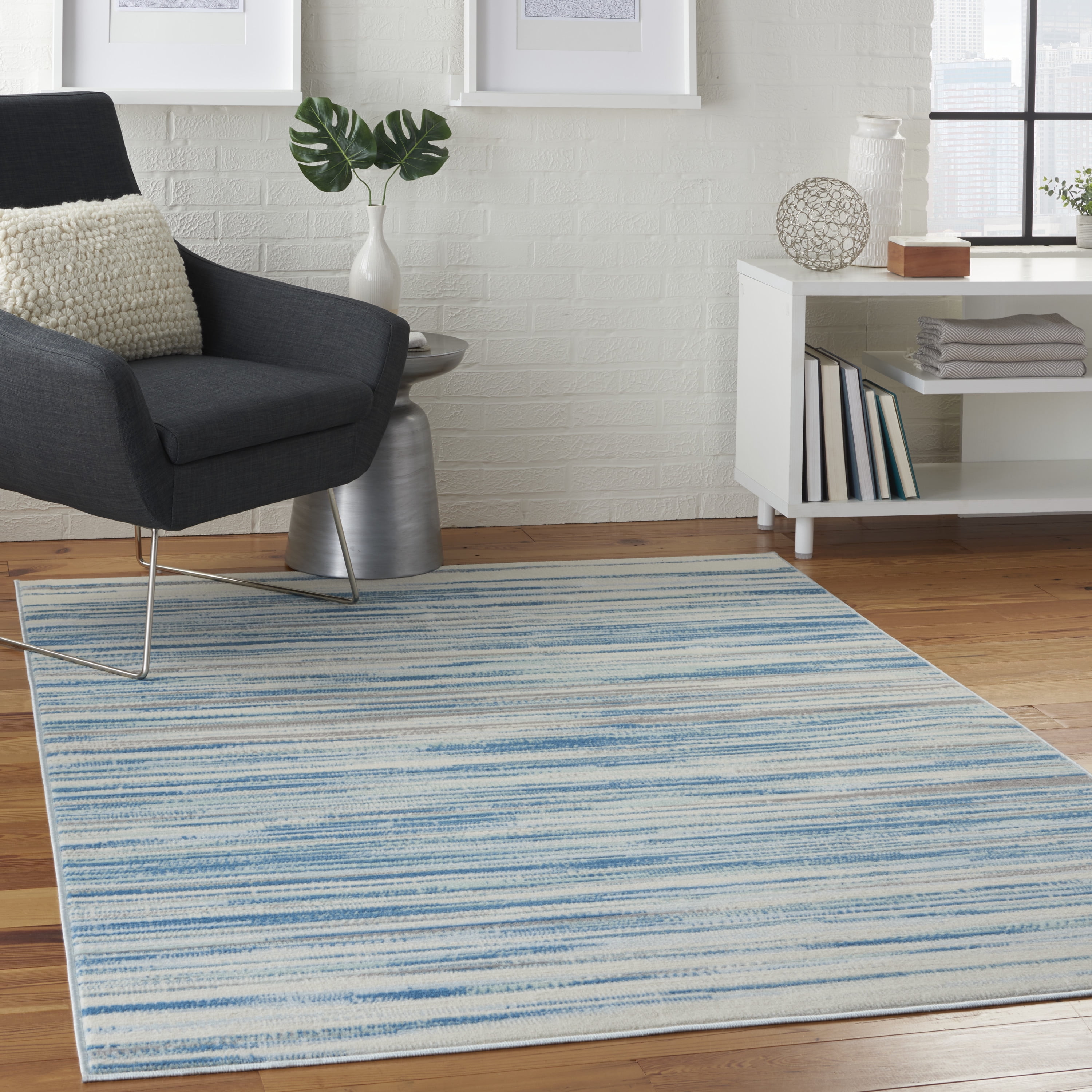 Nourison Bliss Modern Abstract Blue 4' x 6' Area Rug, (4' x 6')