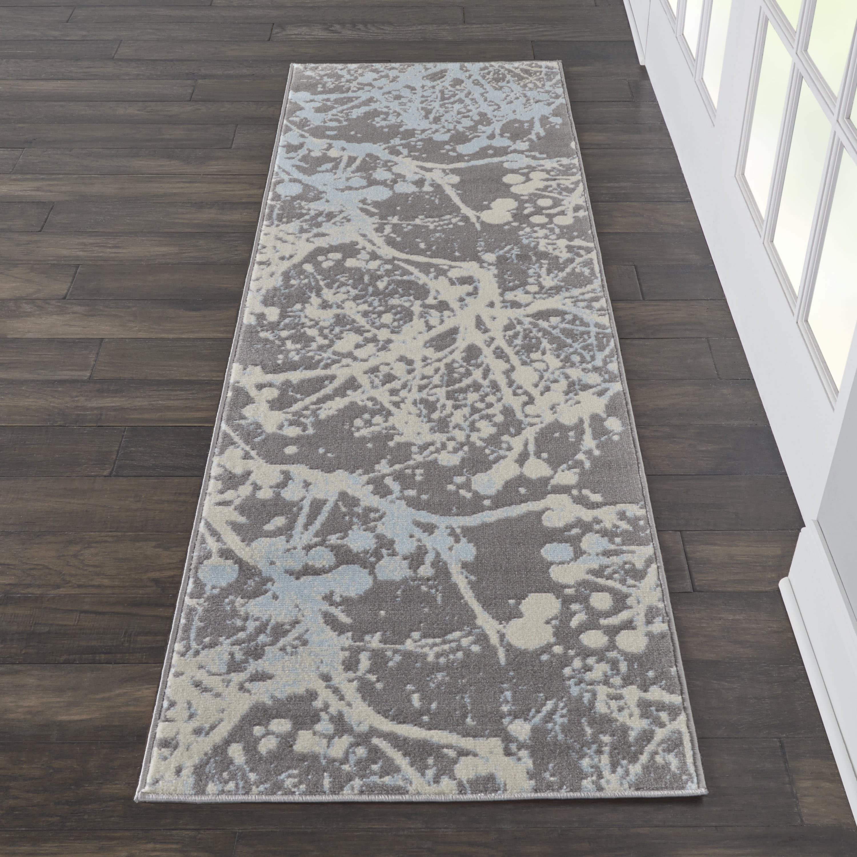 Nourison Bliss Modern Botanical Grey 2'3" x 7'3" Area Rug, (2' x 7')