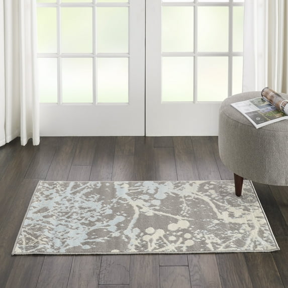 Nourison Bliss Modern Botanical Grey 2' x 4' Area Rug, (2' x 4')