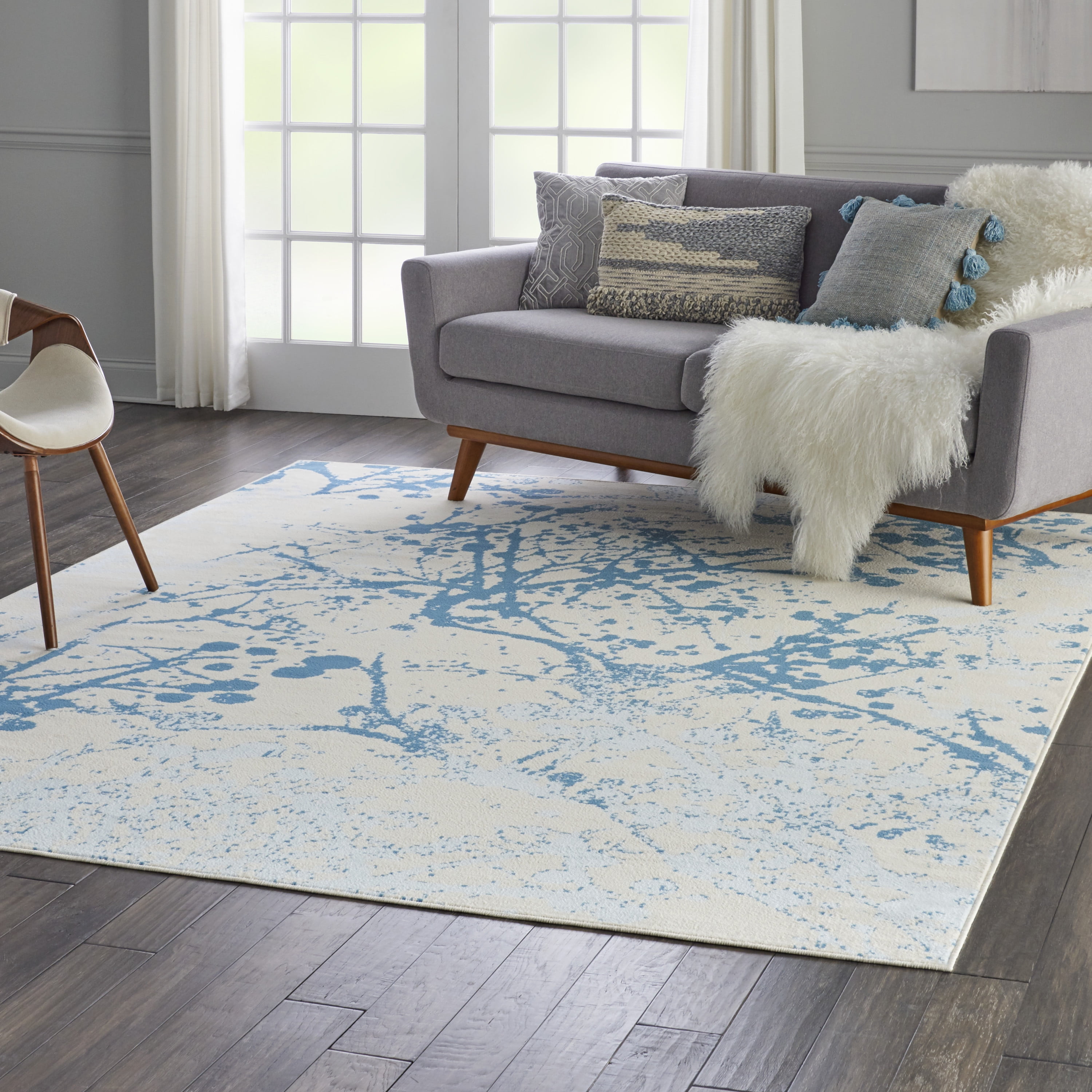 Nourison Bliss Modern Botanical Ivory/Blue 7'10" x 9'10" Area Rug, (8' x 10')