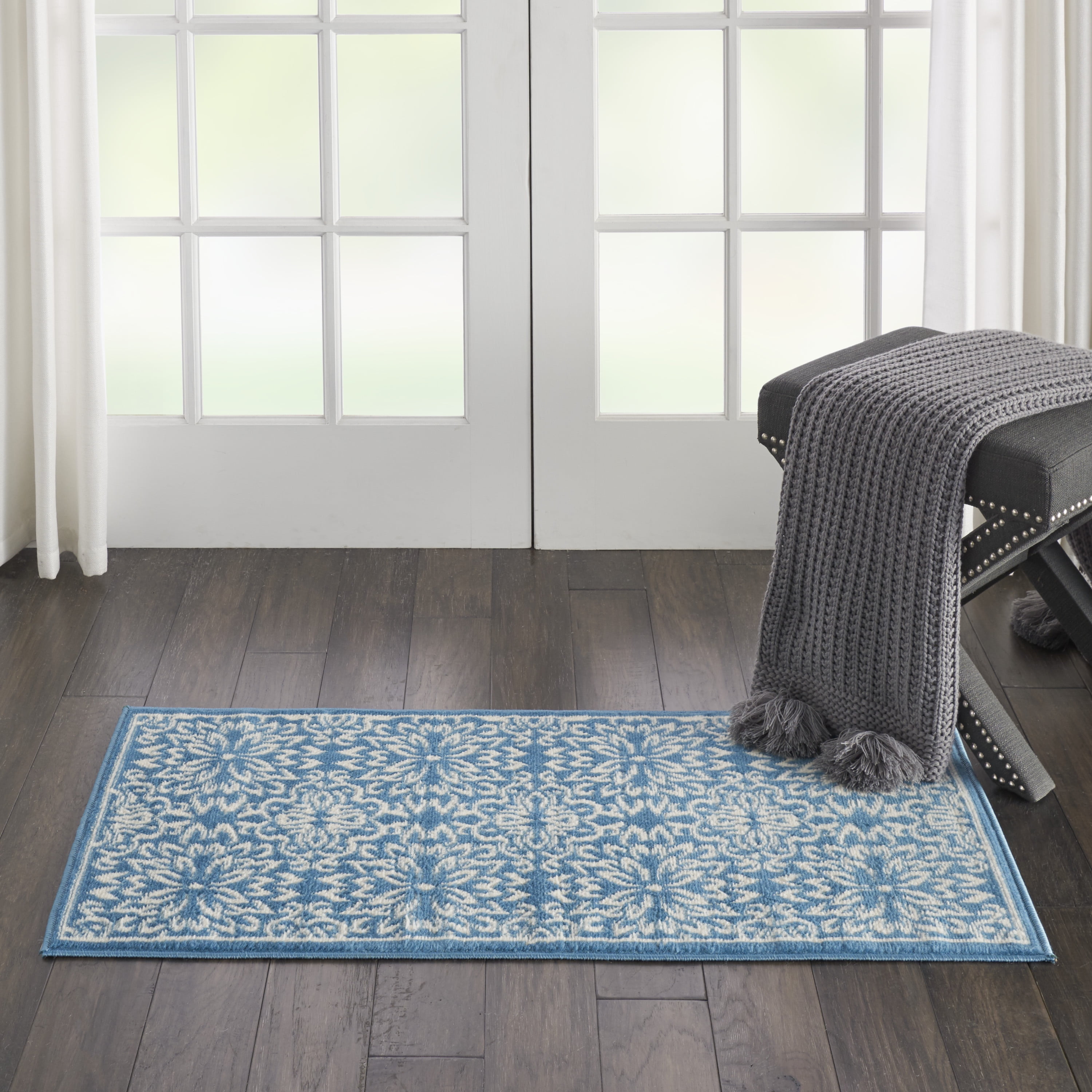 Nourison Bliss Modern Floral Ivory/Blue 2' x 4' Area Rug, (2' x 4')