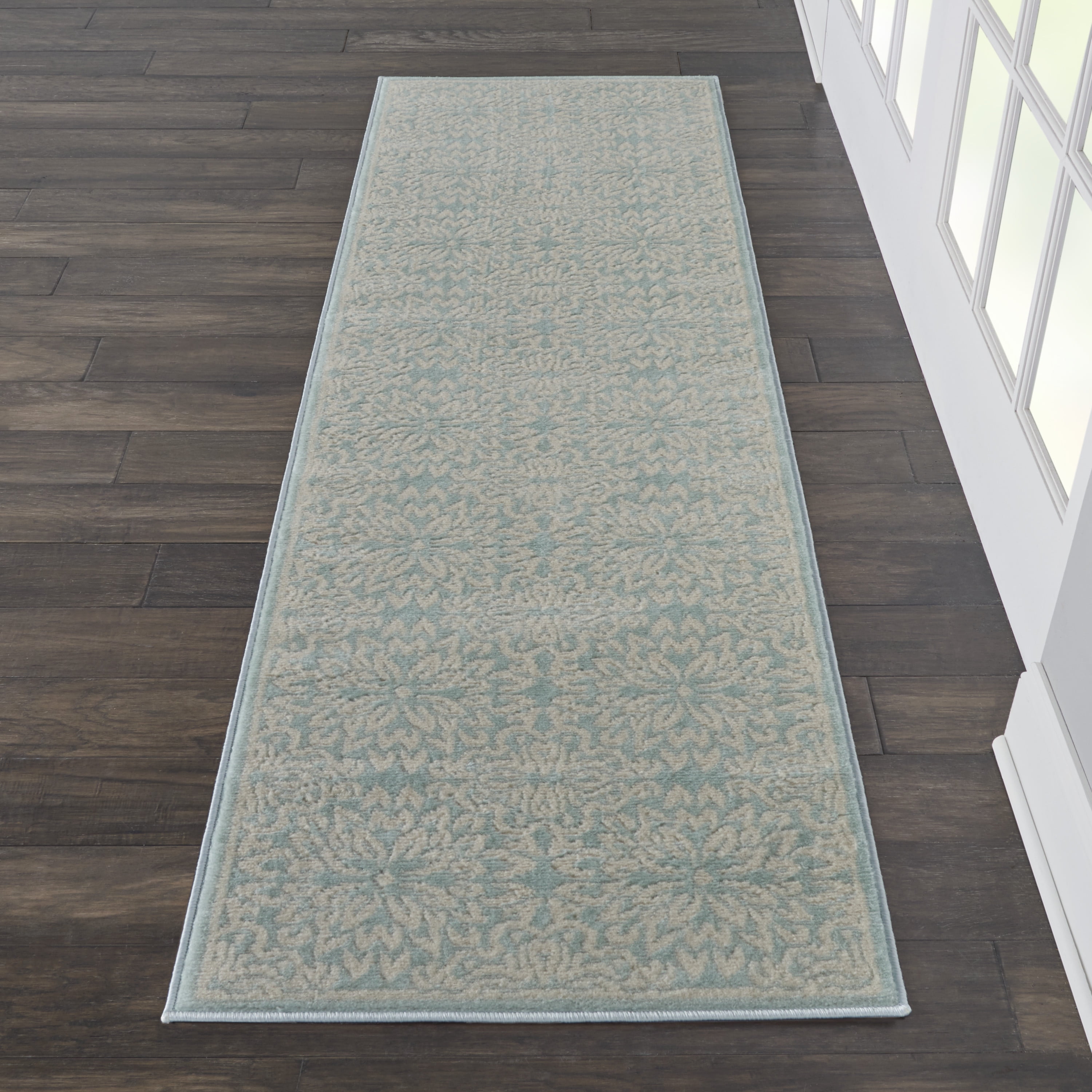 Nourison Bliss Modern Floral Ivory/Green 2'3" x 7'3" Area Rug, (2' x 7')