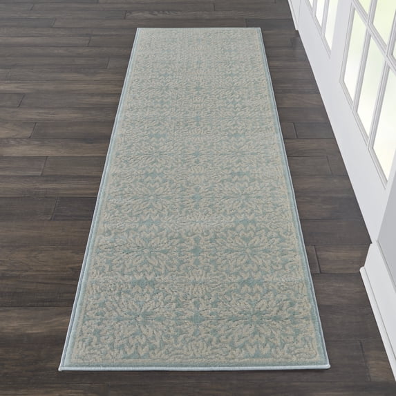 Nourison Bliss Modern Floral Ivory/Green 2'3" x 7'3" Area Rug, (2' x 7')