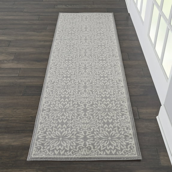 Nourison Bliss Modern Floral Ivory/Grey 2'3" x 7'3" Area Rug, (2' x 7')