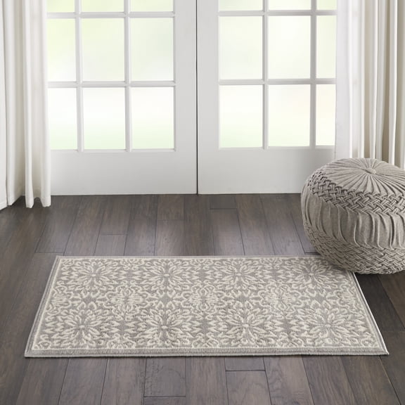 Nourison Bliss Modern Floral Ivory/Grey 2' x 4' Area Rug, (2' x 4')