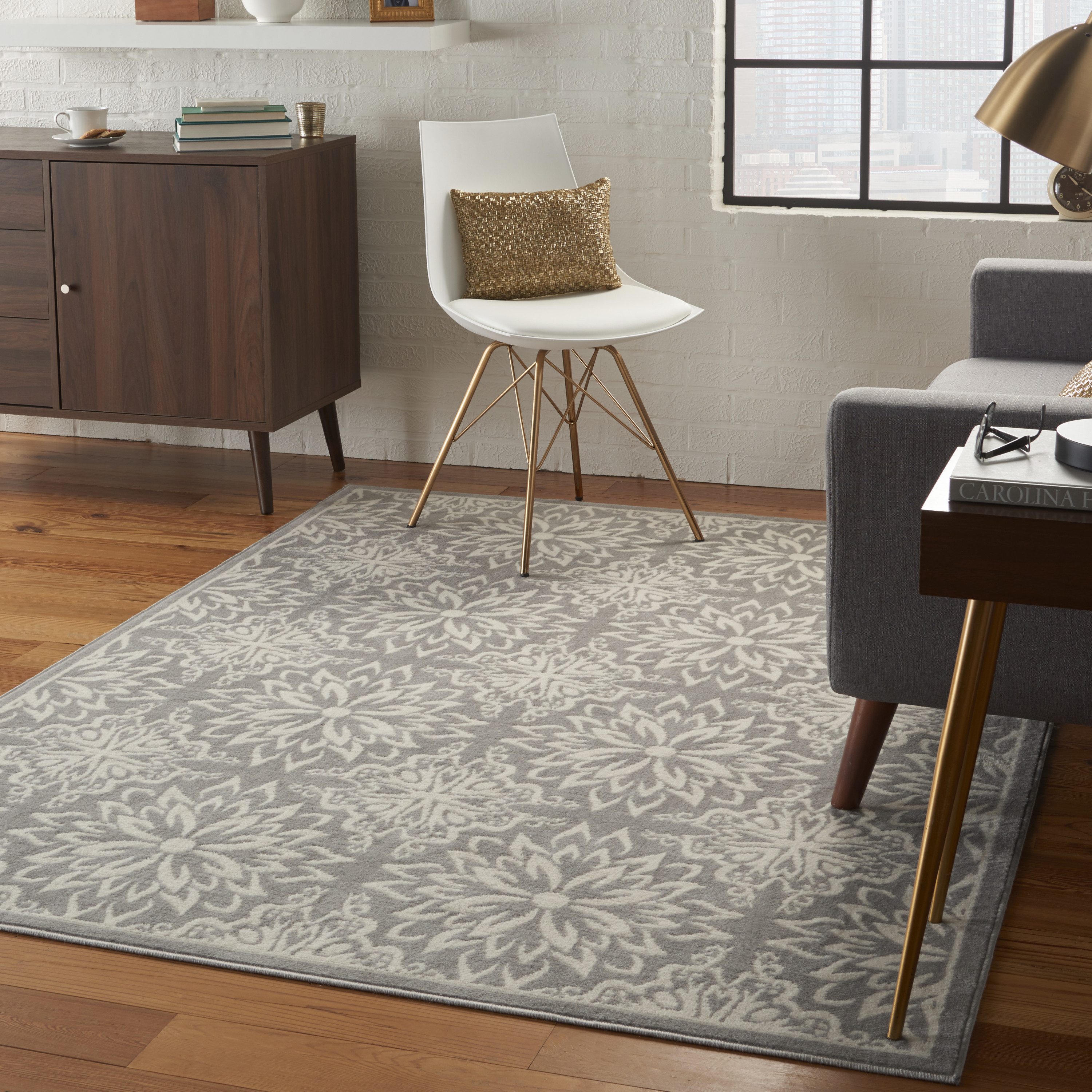 Nourison Bliss Modern Floral Ivory/Pink 5'3" x 7'3" Area Rug, (5' x 7