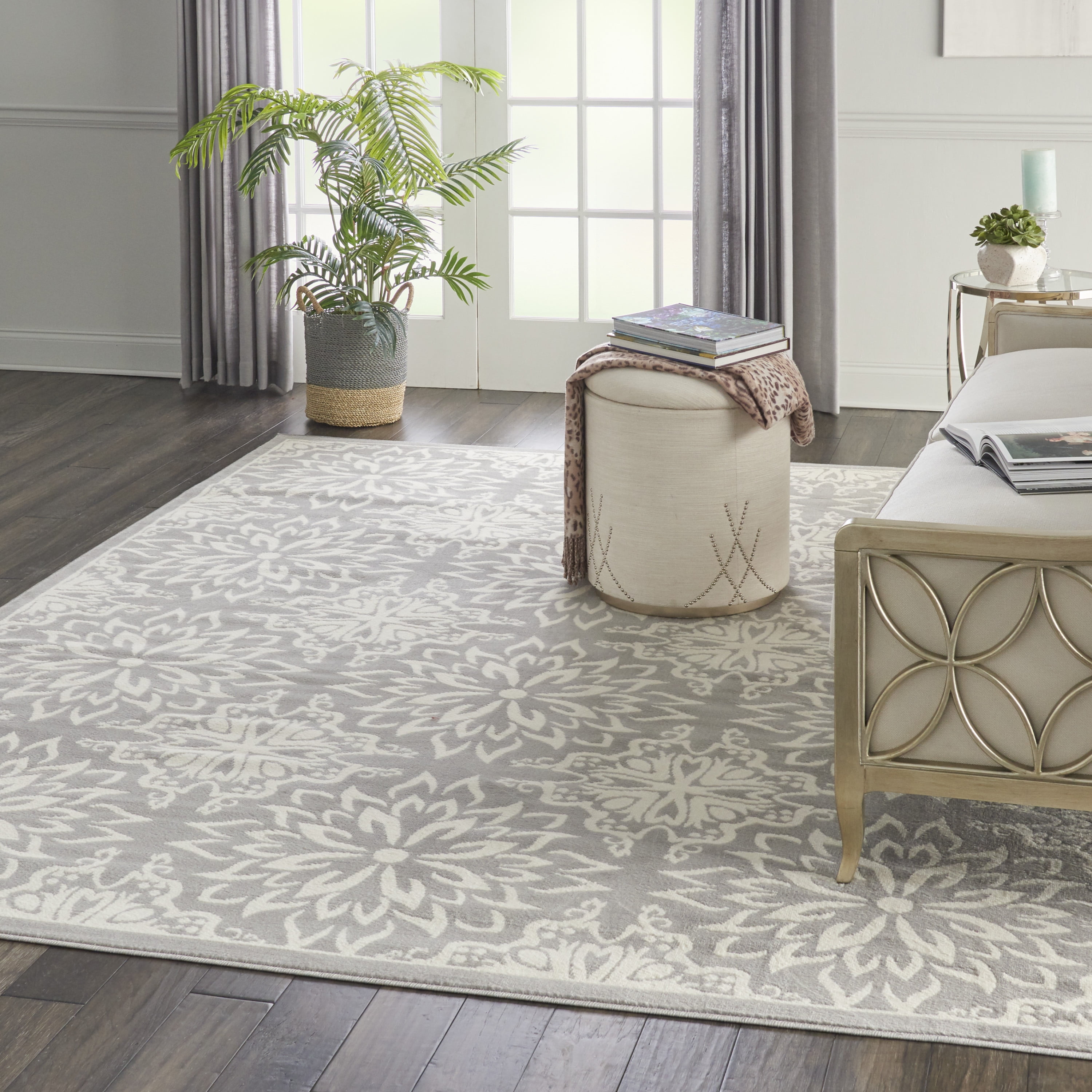 Nourison Bliss Modern Floral Ivory/Grey 7'10" x 9'10" Area Rug, (8' x 10')