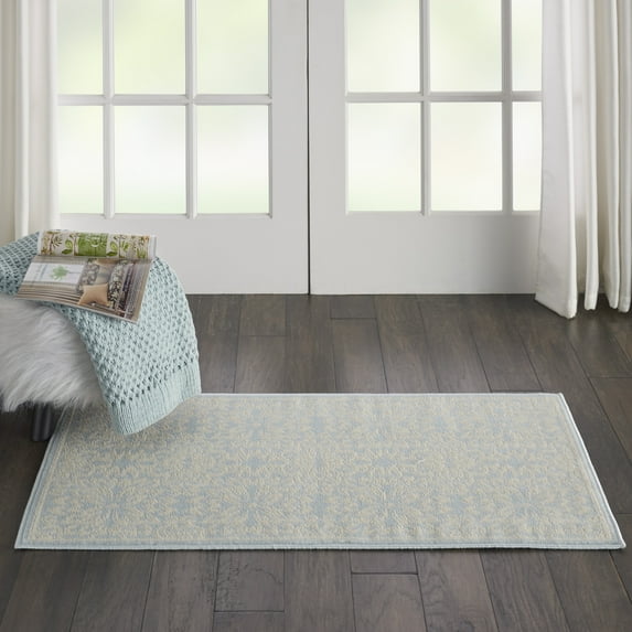 Nourison Bliss Modern Floral Ivory/Light Blue 2' x 4' Area Rug, (2' x 4')