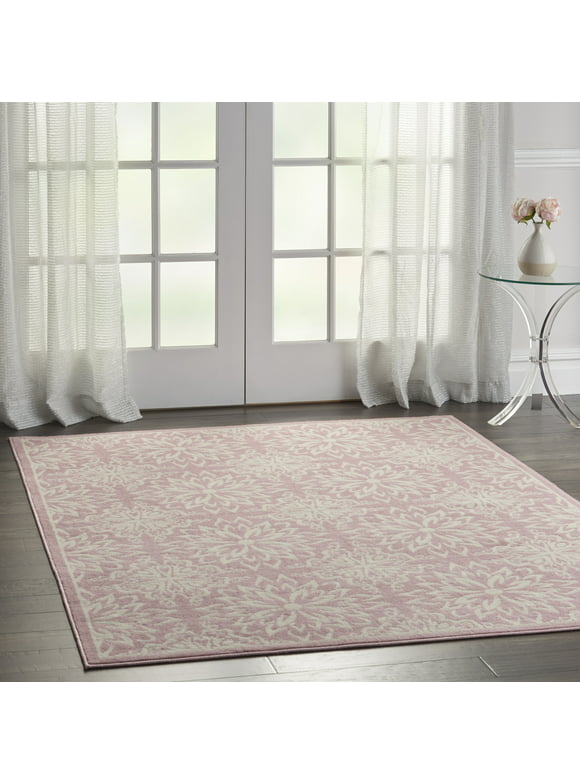 Nourison Bliss Modern Floral Ivory/Pink 5'3" x 7'3" Area Rug, (5' x 7')