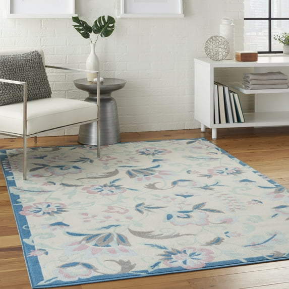 Nourison Bliss Transitional Floral Ivory/Multicolor 5'3" x 7'3" Area Rug, (5' x 7')