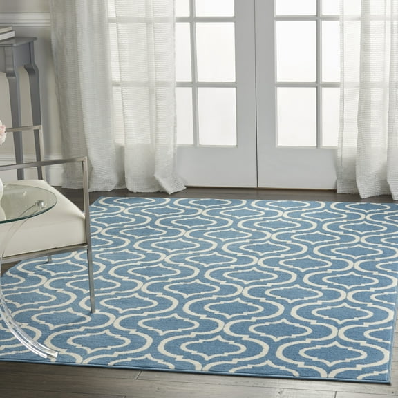 Nourison Bliss Transitional Moroccan Blue 5'3" x 7'3" Area Rug, (5' x 7')