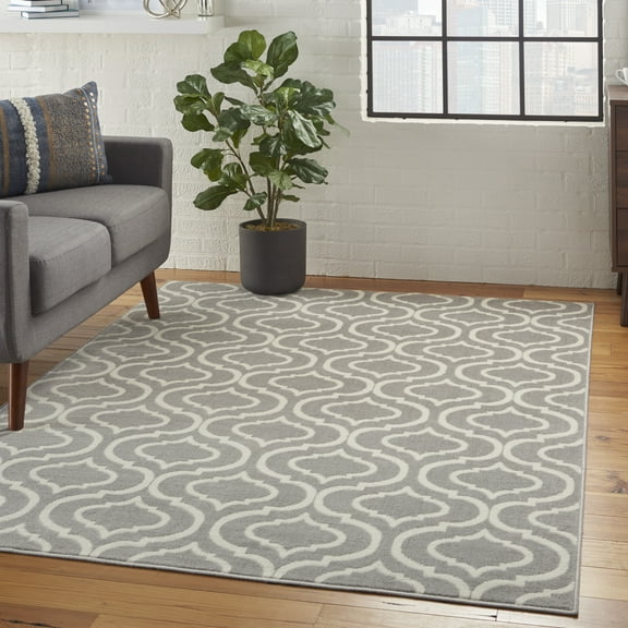 Nourison Bliss Transitional Moroccan Grey 4' x 6' Area Rug, (4' x 6')