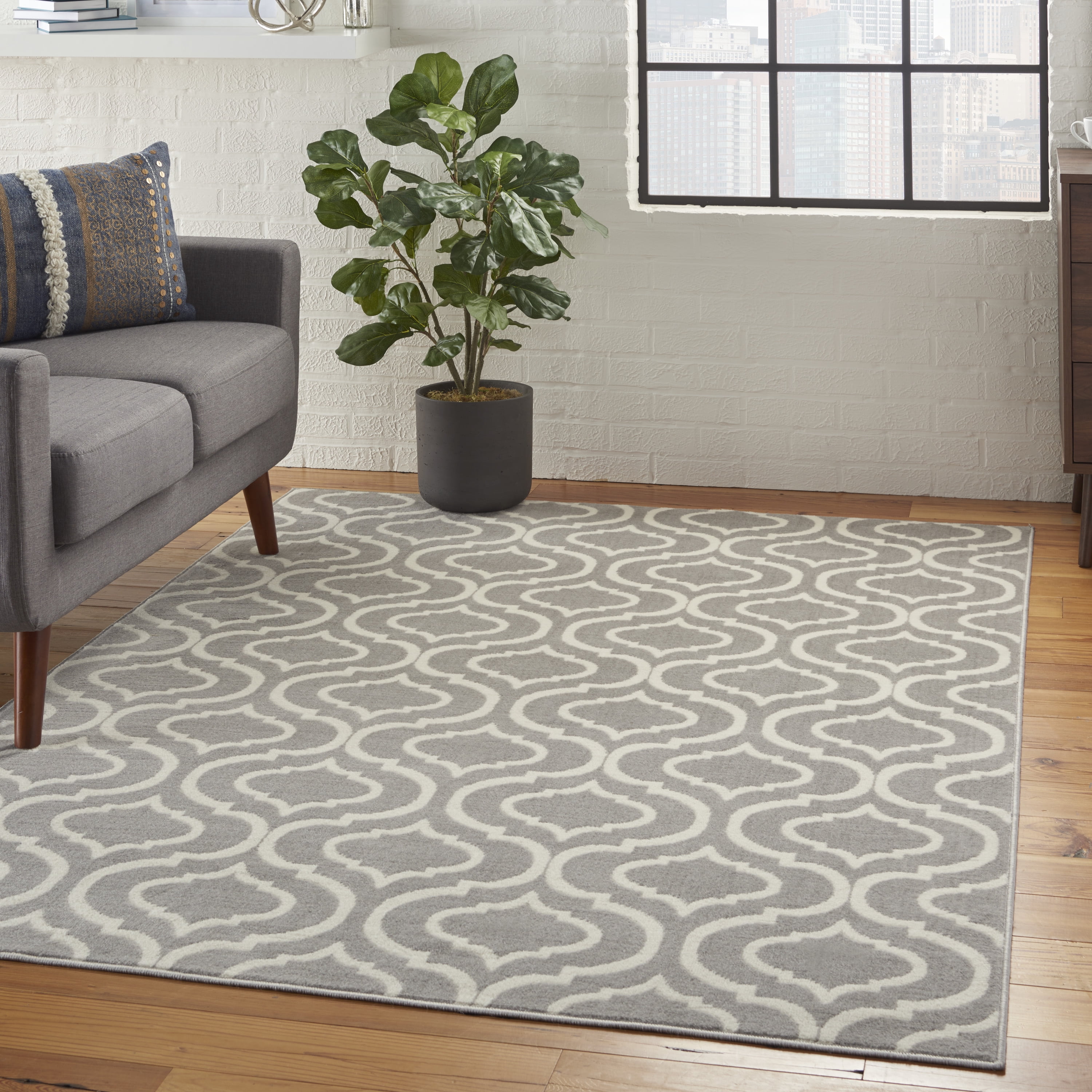 Nourison Bliss Transitional Moroccan Grey 5'3" x 7'3" Area Rug, (5' x 7')