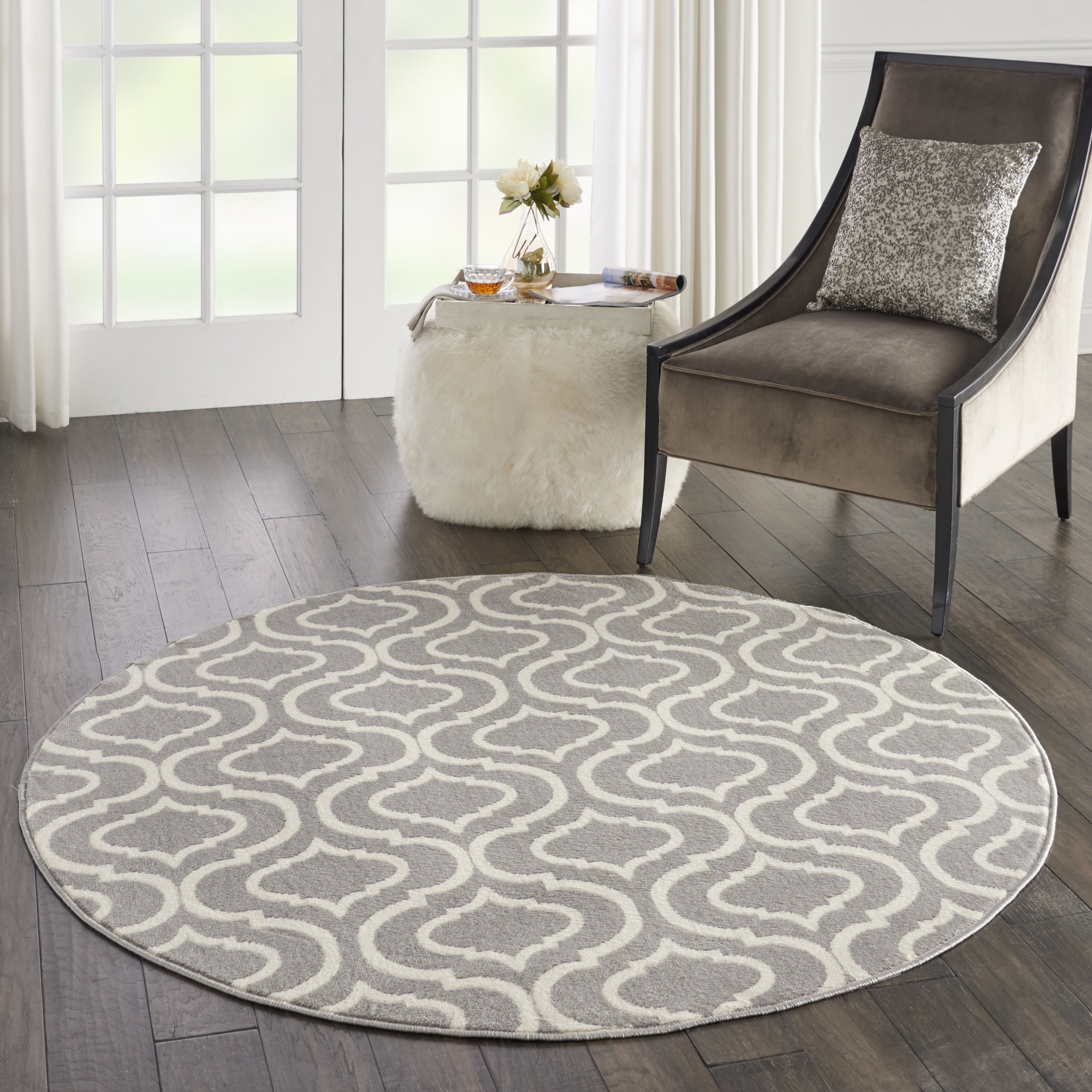 Nourison Bliss Transitional Moroccan Grey 5'3" x Round Area Rug, (5' Round)