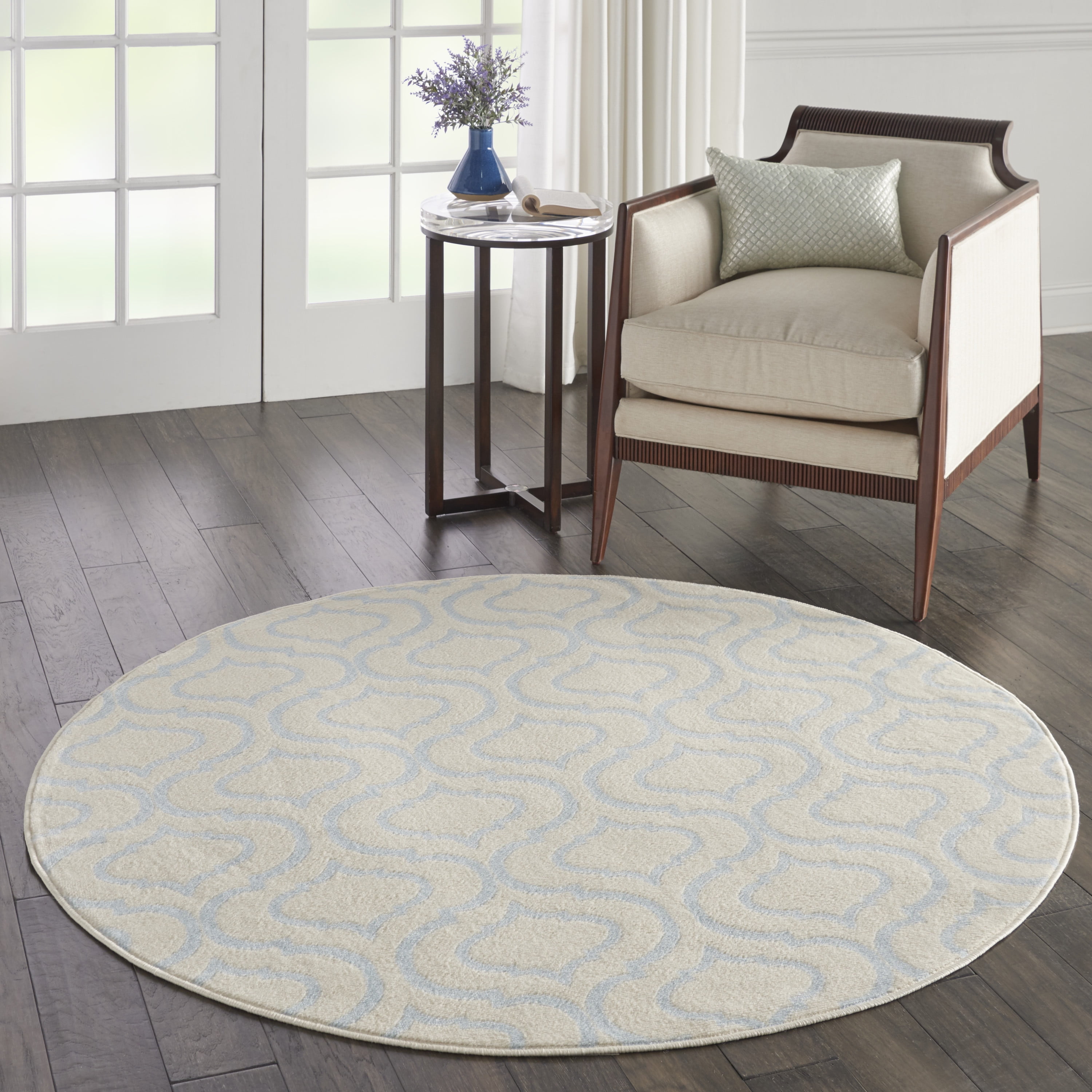 Nourison Bliss Transitional Moroccan Ivory/Blue 5'3" x Round Area Rug, (5' Round)