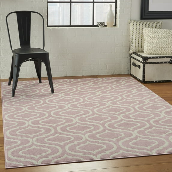 Nourison Bliss Transitional Moroccan Pink 5'3" x 7'3" Area Rug, (5' x 7')