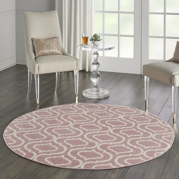 Nourison Bliss Transitional Moroccan Pink 5'3" x Round Area Rug, (5' Round)