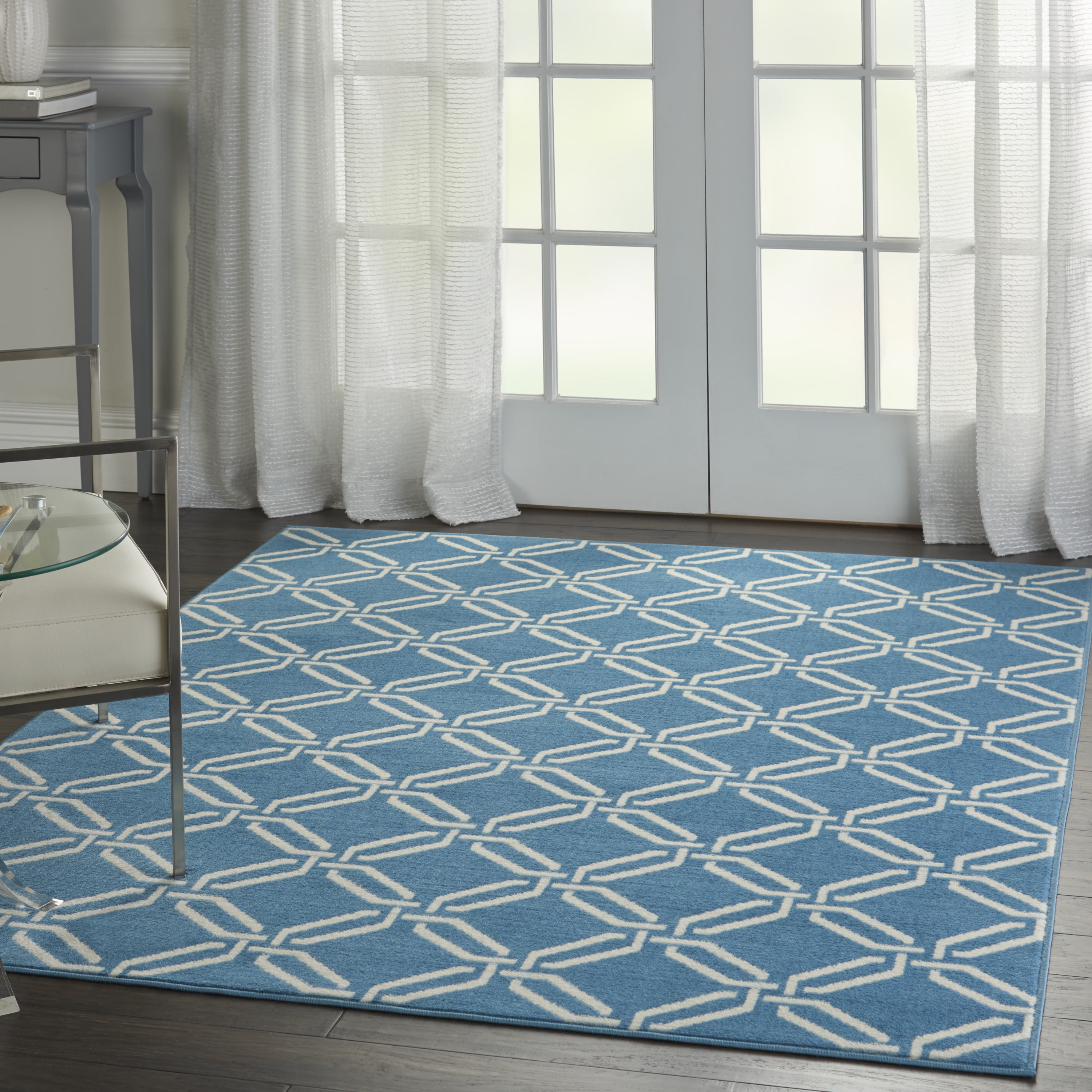Nourison Bliss Transitional Trellis Blue 5'3" x 7'3" Area Rug, (5' x 7')