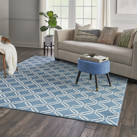 Nourison Bliss Transitional Trellis Blue 7'10" x 9'10" Area Rug, (8' x 10')
