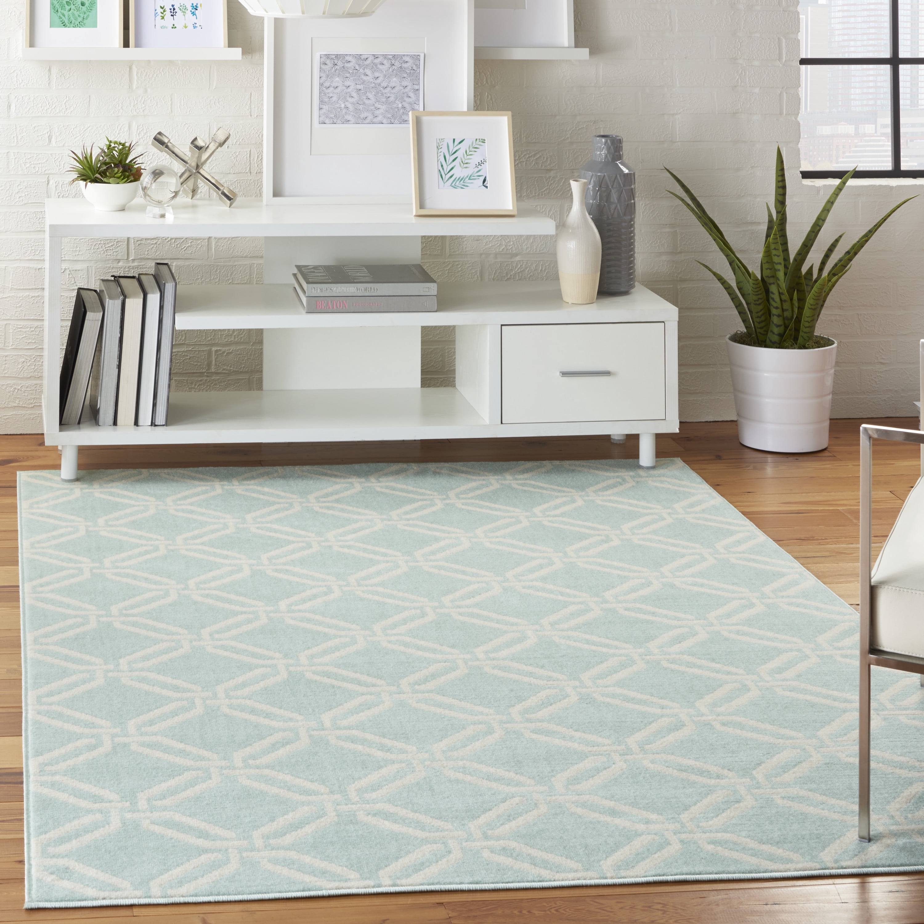 Nourison Bliss Transitional Trellis Green 6' x 9' Area Rug, (6' x 9')