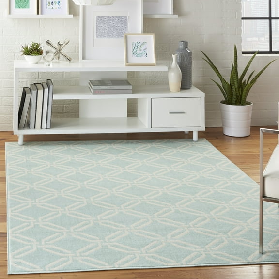 Nourison Bliss Transitional Trellis Green 6' x 9' Area Rug, (6' x 9')