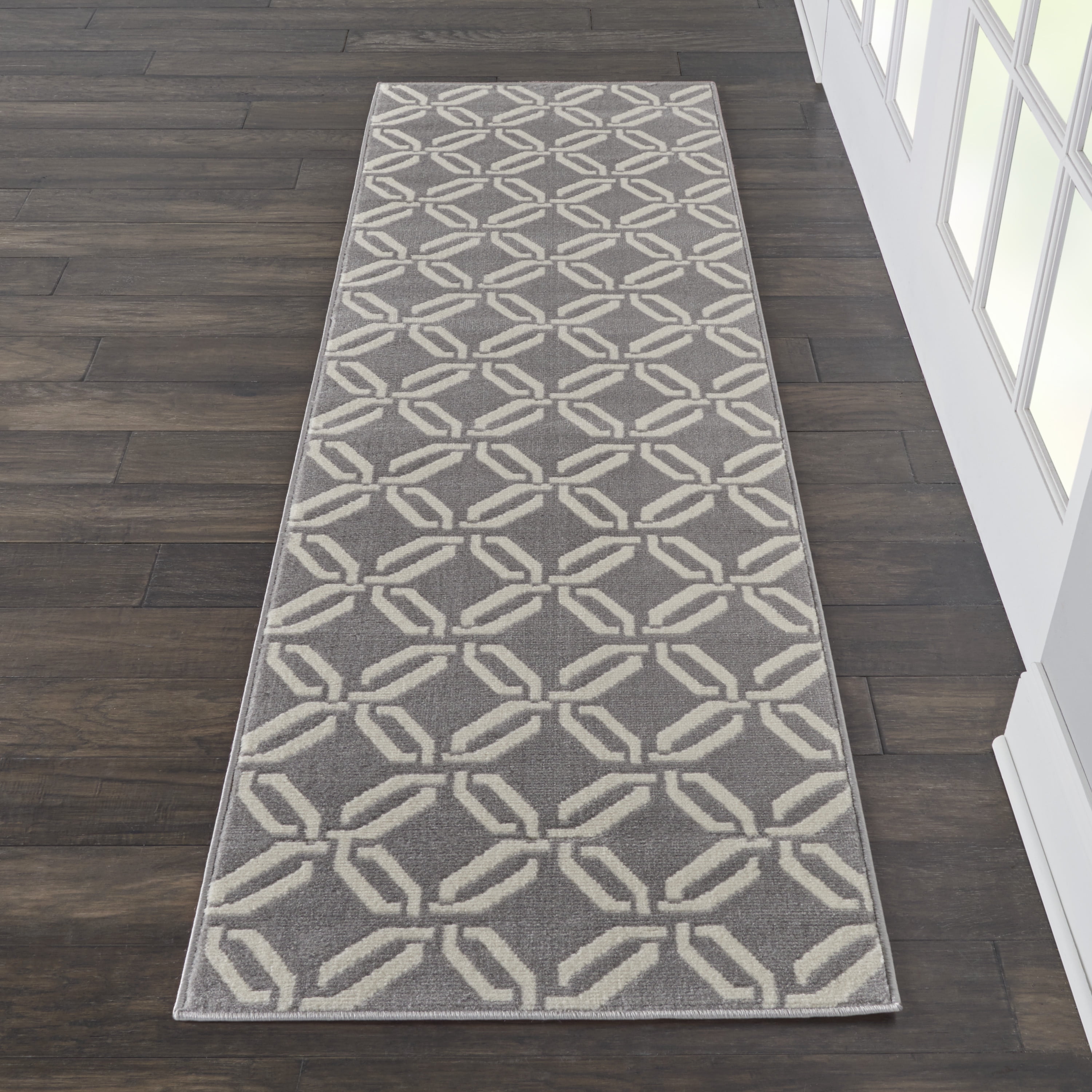 Nourison Bliss Transitional Trellis Grey 2'3" x 7'3" Area Rug, (2' x 7')