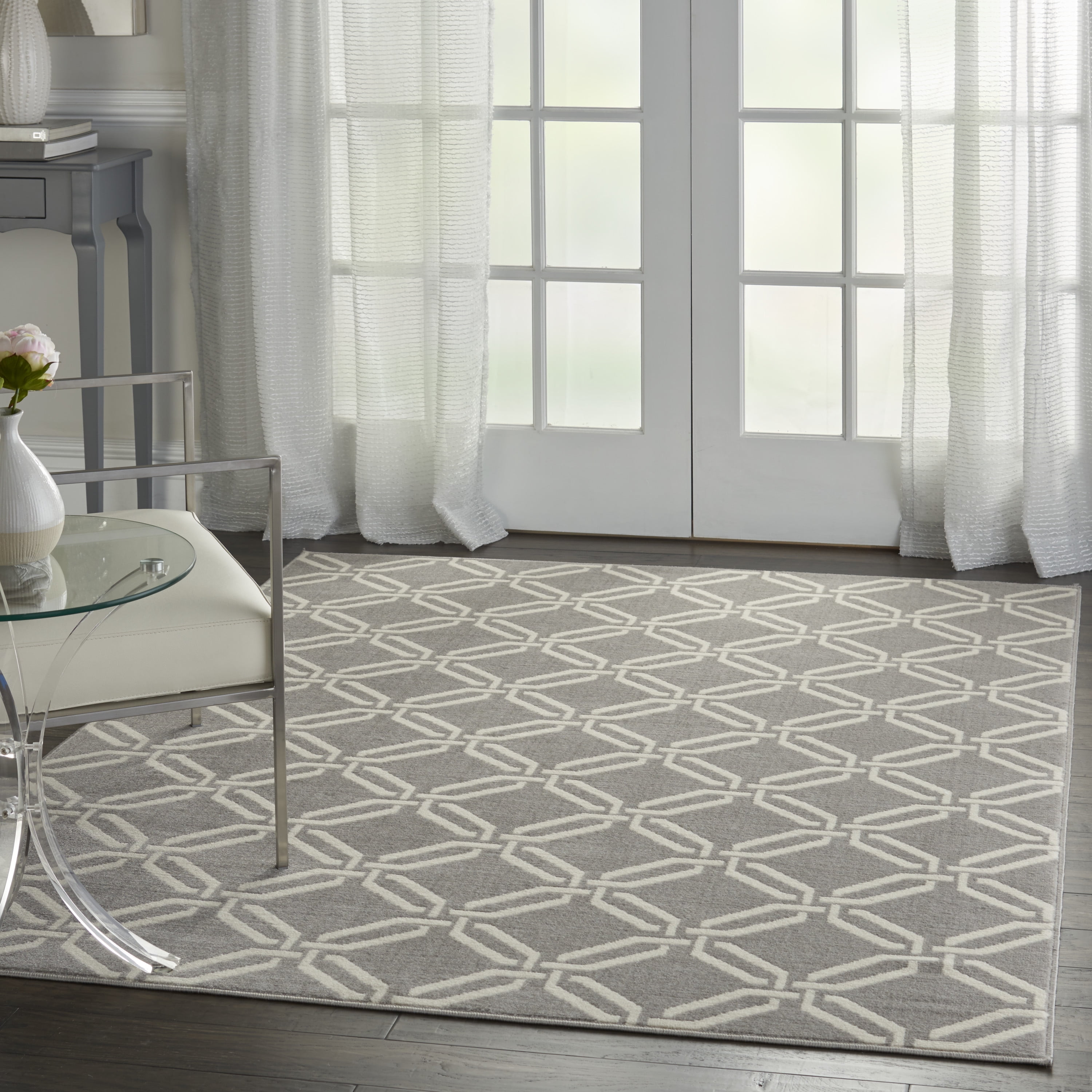 Nourison Bliss Transitional Trellis Grey 4' x 6' Area Rug, (4' x 6')