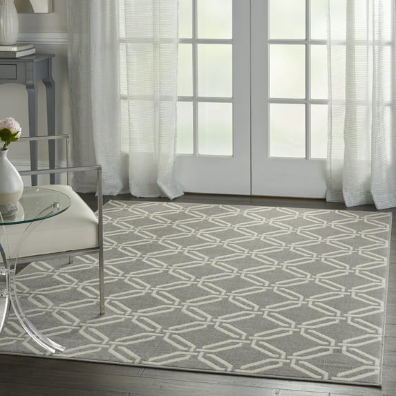 Nourison Bliss Transitional Trellis Grey 6' x 9' Area Rug, (6' x 9')