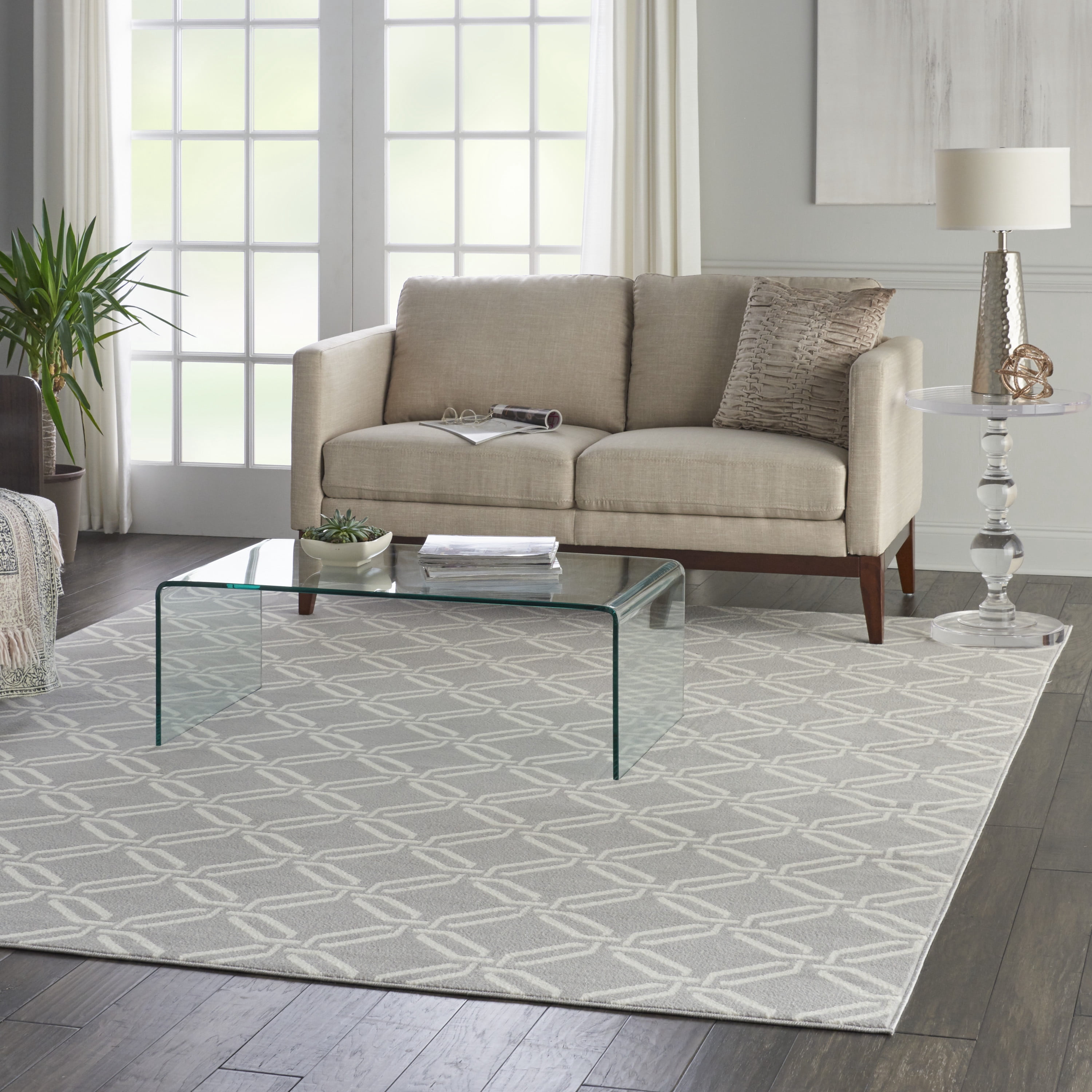 Nourison Bliss Transitional Trellis Grey 7'10" x 9'10" Area Rug, (8' x 10')