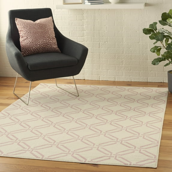 Nourison Bliss Transitional Trellis Ivory/Pink 6' x 9' Area Rug, (6' x 9')