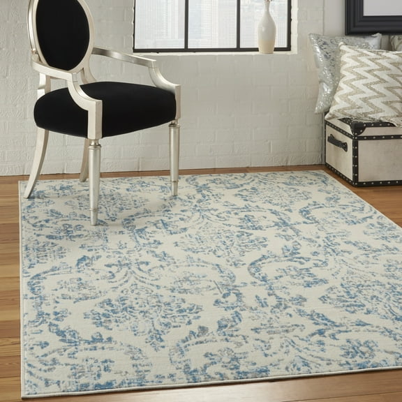 Nourison Bliss Vintage Farmhouse Ivory/Blue 4' x 6' Area Rug, (4' x 6')