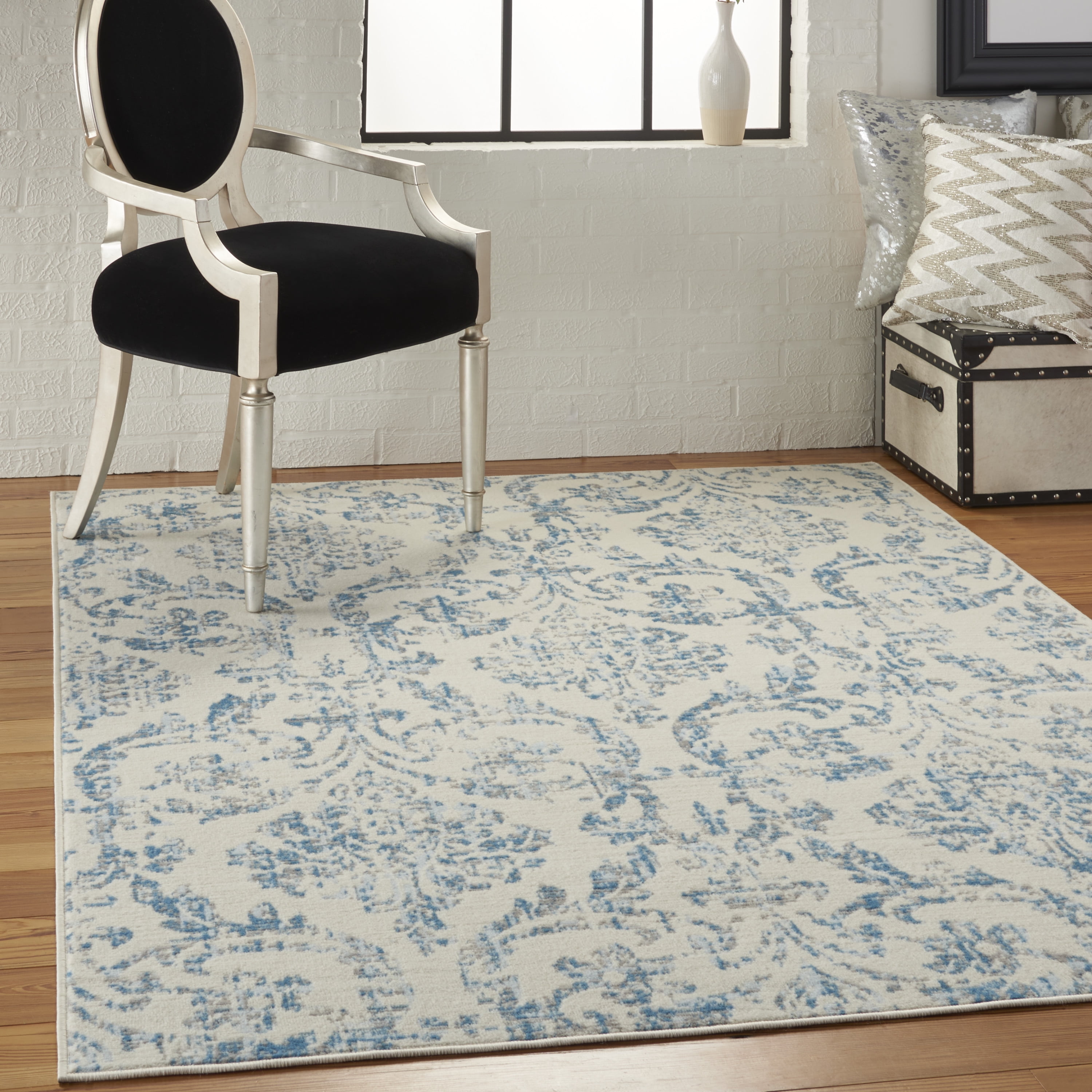 Nourison Bliss Vintage Farmhouse Ivory/Blue 5'3" x 7'3" Area Rug, (5' x 7')