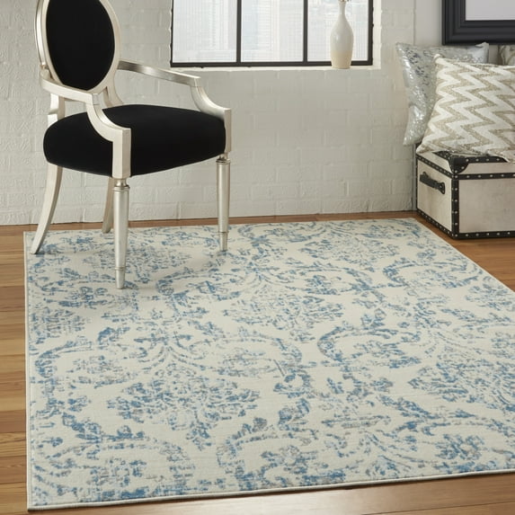 Nourison Bliss Vintage Farmhouse Ivory/Blue 6' x 9' Area Rug, (6' x 9')