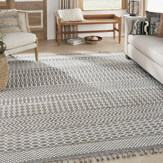 Nourison Asilah Mocha/Ivory 7'10" x 10'6" Area Rug, Boho, Moroccan, Easy Cleaning, Non Shedding, Bed Room, Living Room, Dining Room, Kitchen, (8' x 10')